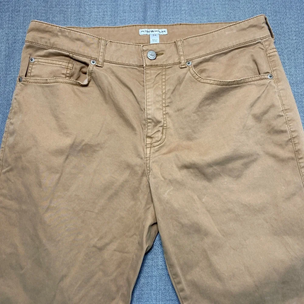 Peter Millar Mens 34 Tan Khaki 5-Pocket Stretch Cotton Straight Leg Pants